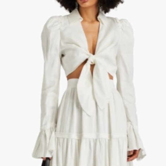 NWT Aje. Nicole cropped linen-blend blouse - Ivory / UK Size 8 - Picture 2 of 7